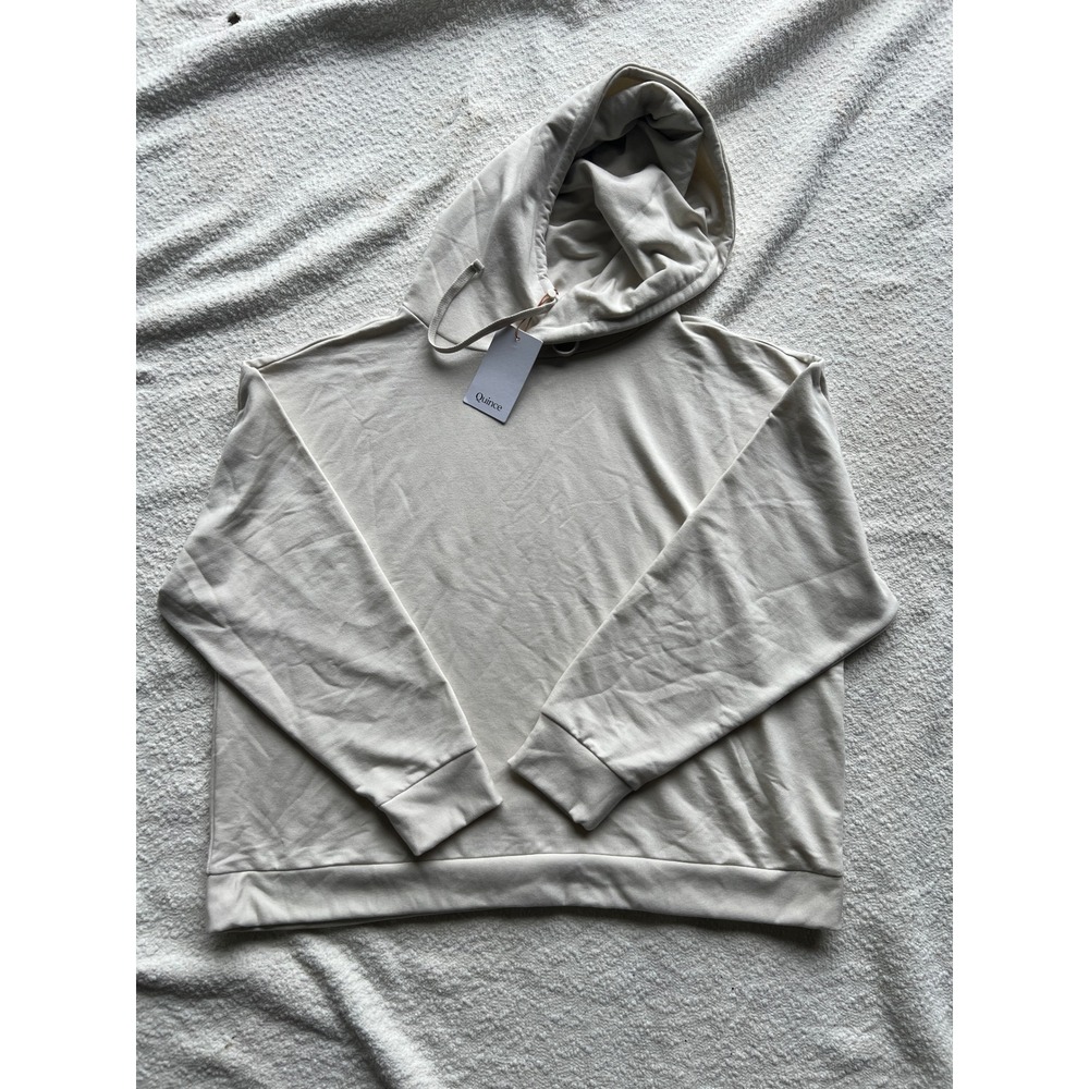 Quince Womens XL Cream Beige Long Sleeve Pullover Drawstring Hoodie NWT